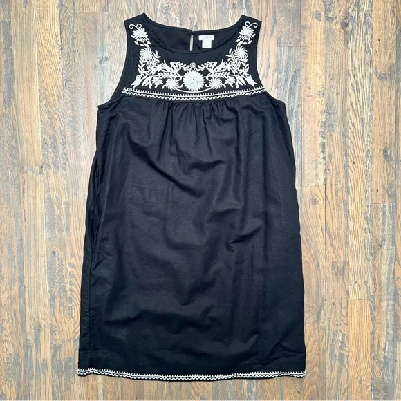 J. Crew Factory Black Sleeveless Dress with Embroidery